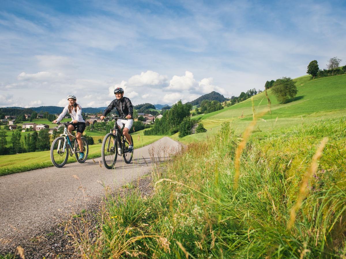 Personen am Fahrrad fahren im Bregenzerwald